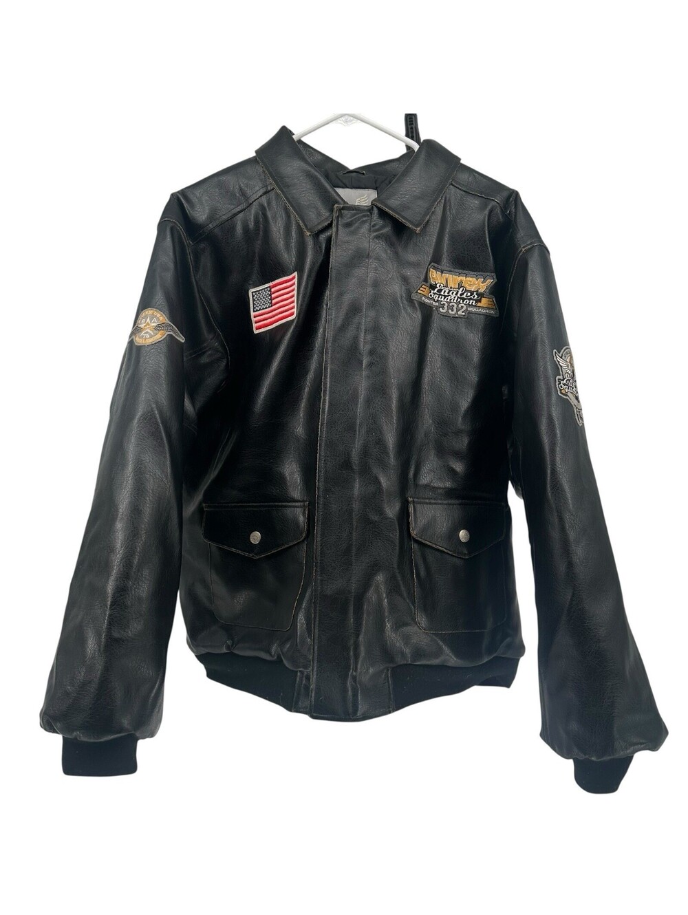 Men’s  Avirex Bomber eagles squadron Jacket Embroidered Back XL Black